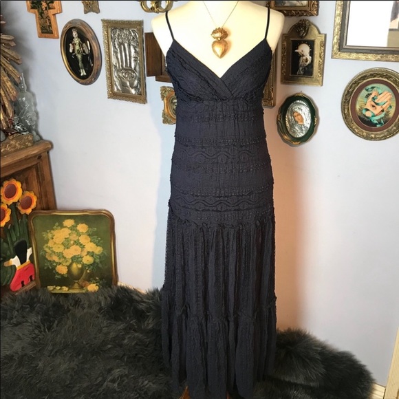 Eliza J Lace Bohemian Blue Maxi Dress Size 2 - Picture 9 of 14